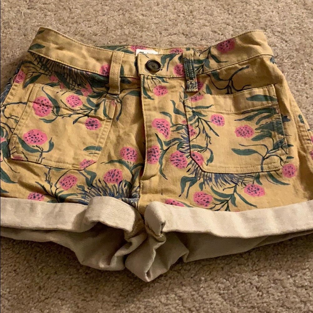 Print denim short